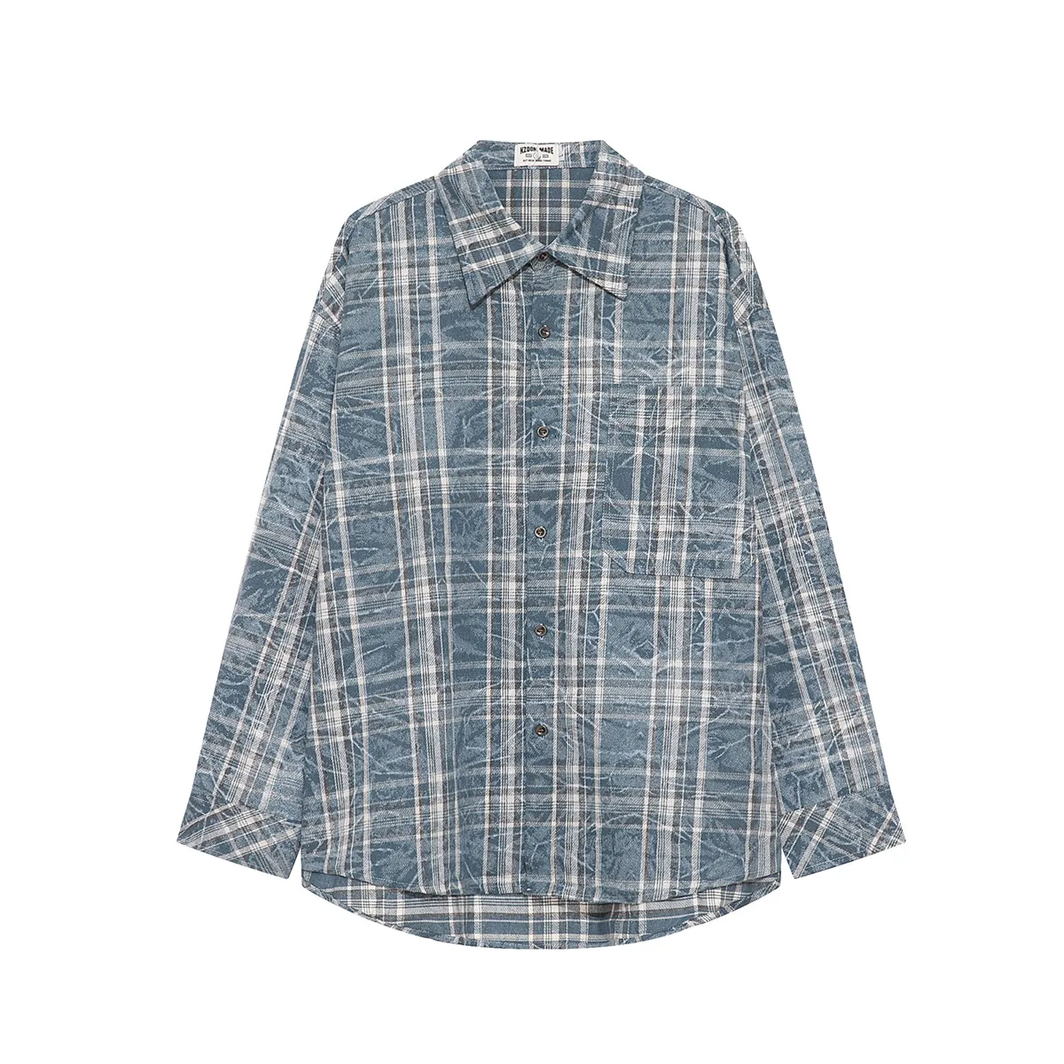 Jiayiku Fashion Brand Chic American Retro Washed Tie-dyed Distressed Plaid Long Sleeve Shirt New Loose Top For Men And Women display picture 2