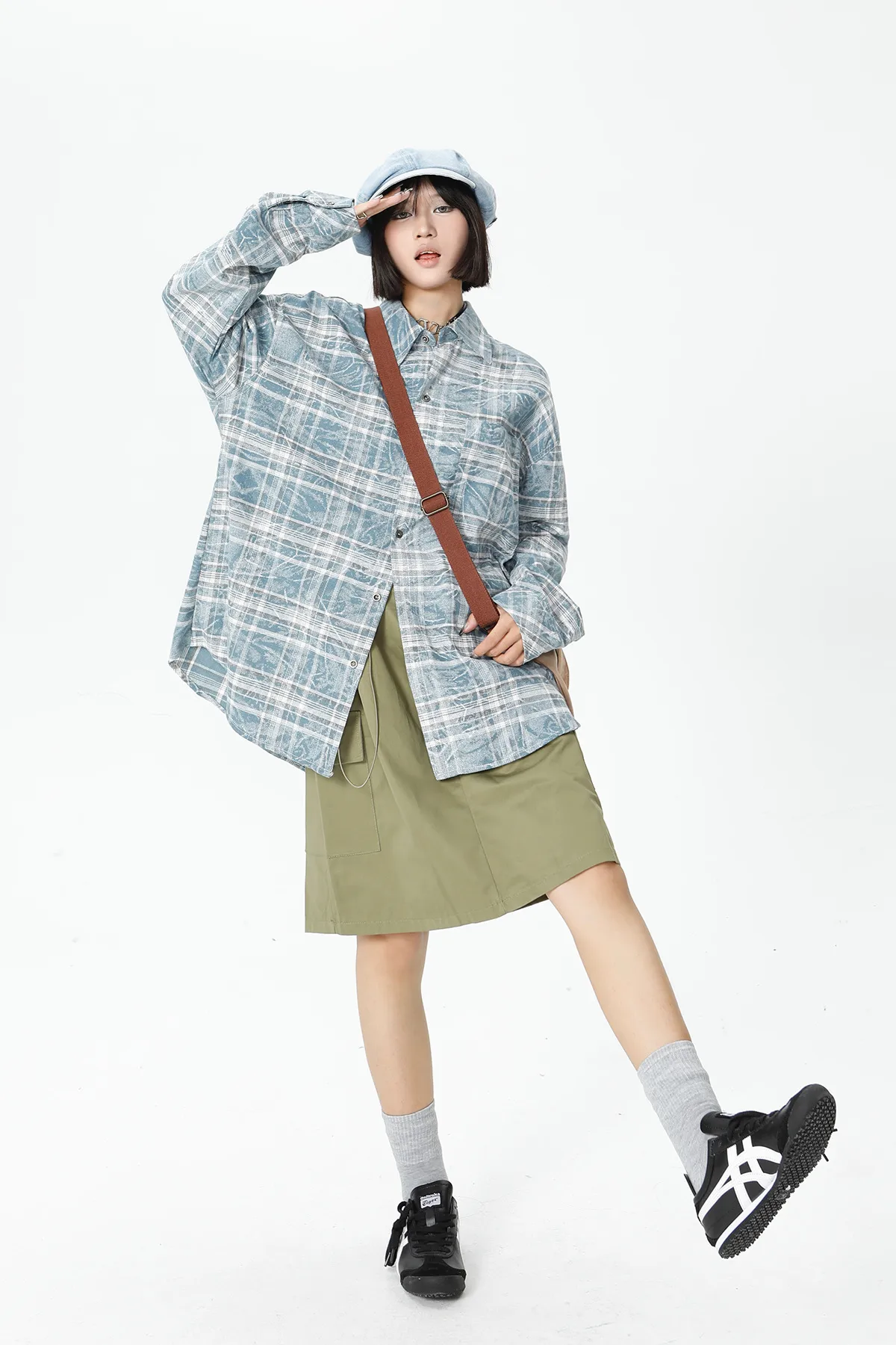 Jiayiku Fashion Brand Chic American Retro Washed Tie-dyed Distressed Plaid Long Sleeve Shirt New Loose Top For Men And Women display picture 5
