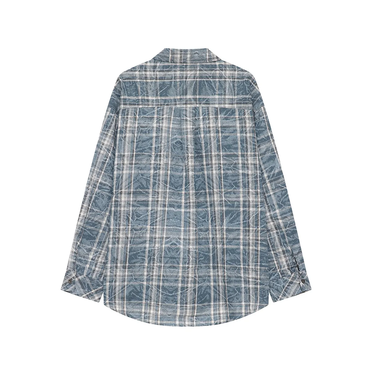 Jiayiku Fashion Brand Chic American Retro Washed Tie-dyed Distressed Plaid Long Sleeve Shirt New Loose Top For Men And Women display picture 6