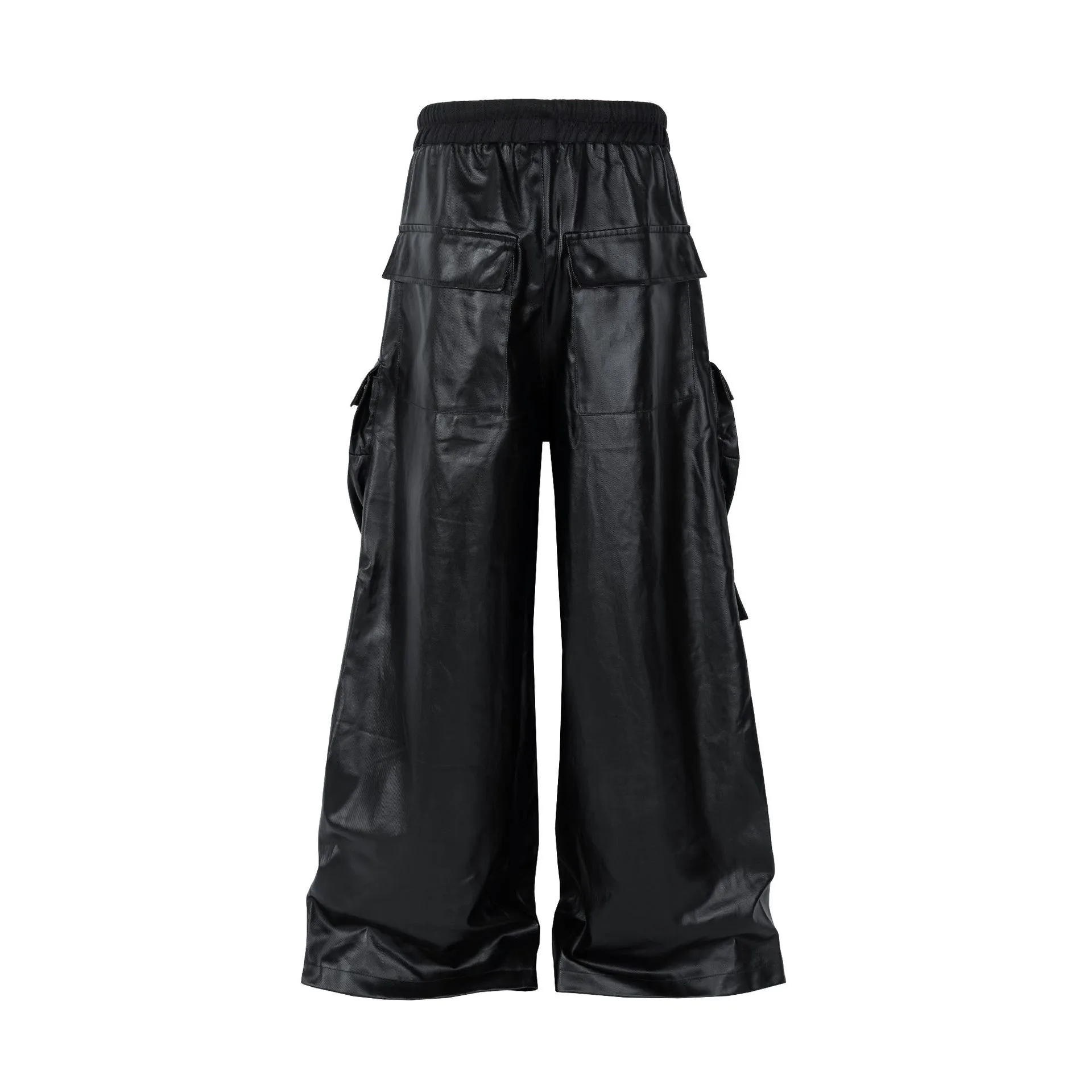 Jiayiku Fashion Brand Chic American Street RO Style Overalls Men's Faux Leather Layer Three-dimensional Pocket Wide Leg Flared Pants display picture 4