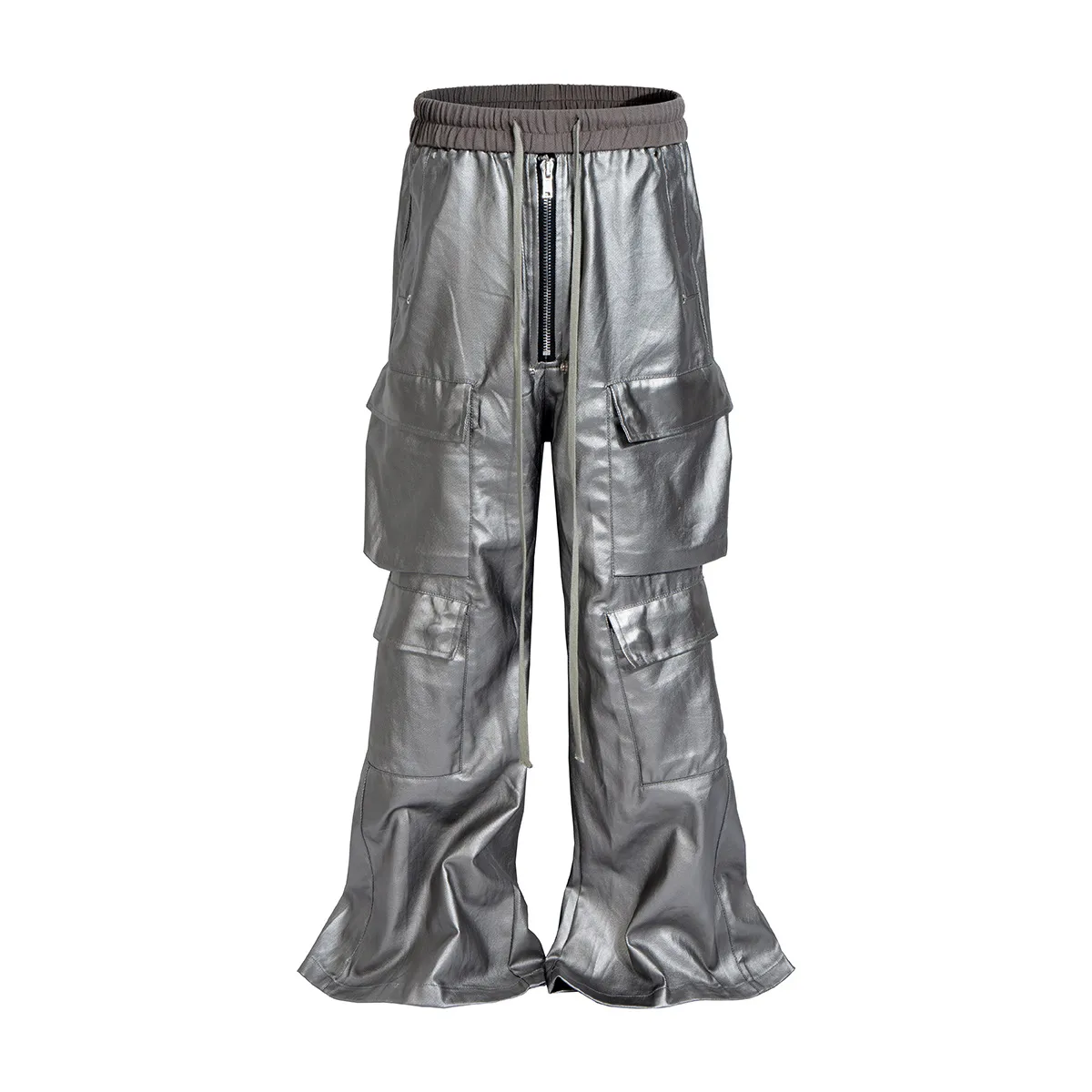 Jiayiku Fashion Brand Chic American Street RO Style Overalls Men's Faux Leather Layer Three-dimensional Pocket Wide Leg Flared Pants display picture 6