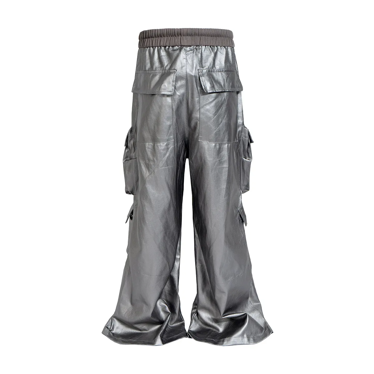 Jiayiku Fashion Brand Chic American Street RO Style Overalls Men's Faux Leather Layer Three-dimensional Pocket Wide Leg Flared Pants display picture 5