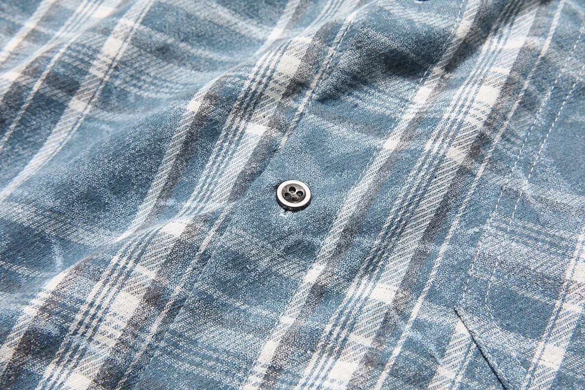 Jiayiku Fashion Brand Chic American Retro Washed Tie-dyed Distressed Plaid Long Sleeve Shirt New Loose Top For Men And Women display picture 10