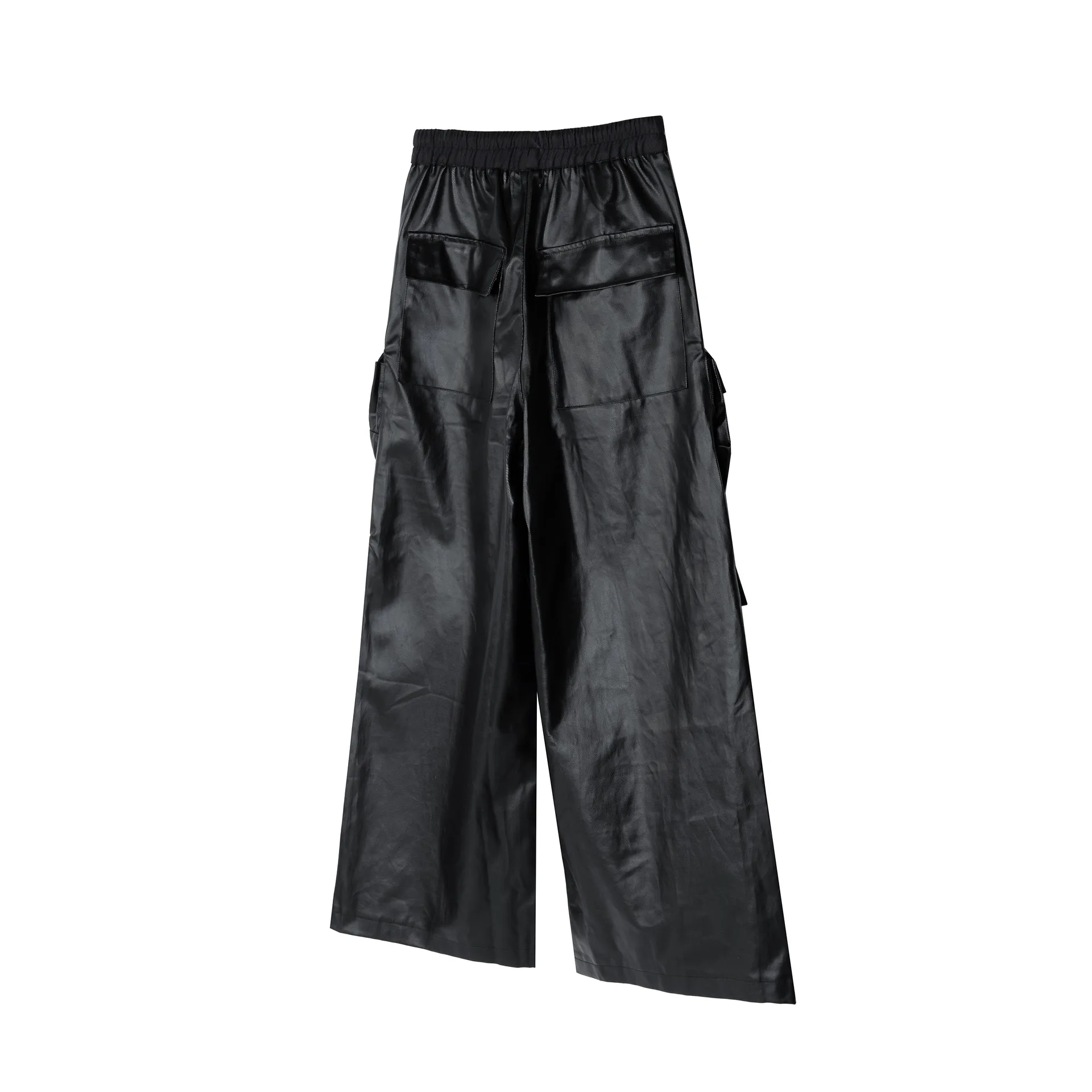 Jiayiku Fashion Brand Chic American Street RO Style Overalls Men's Faux Leather Layer Three-dimensional Pocket Wide Leg Flared Pants display picture 8