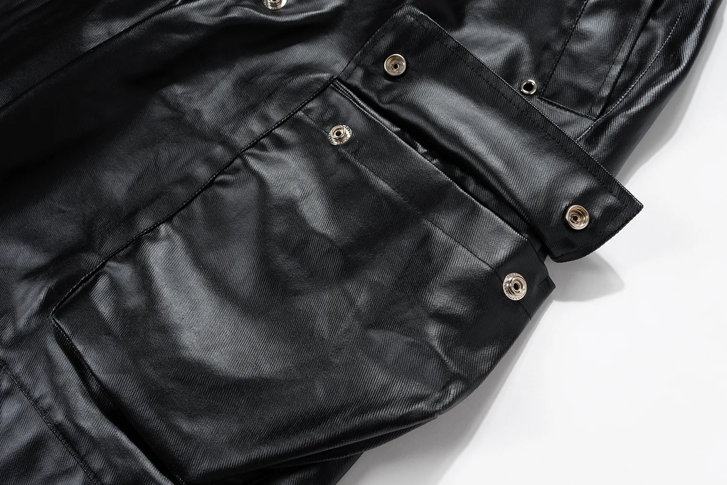 Jiayiku Fashion Brand Chic American Street RO Style Overalls Men's Faux Leather Layer Three-dimensional Pocket Wide Leg Flared Pants display picture 14