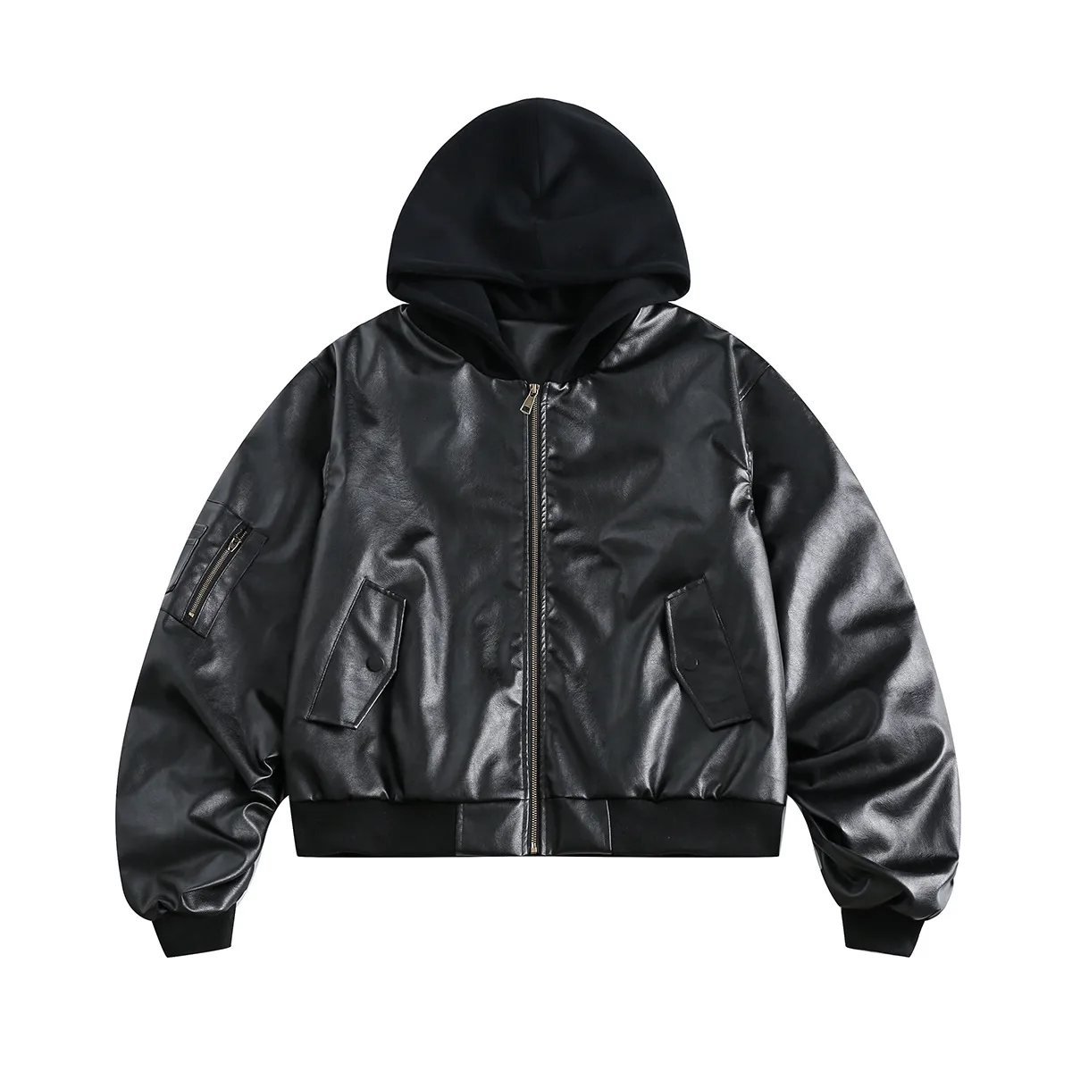 Jiayiku Men's Clothing Vintage  Spring New American Retro Baseball Uniform Motorcycle PU Leather Jacket Hooded Jacket display picture 17