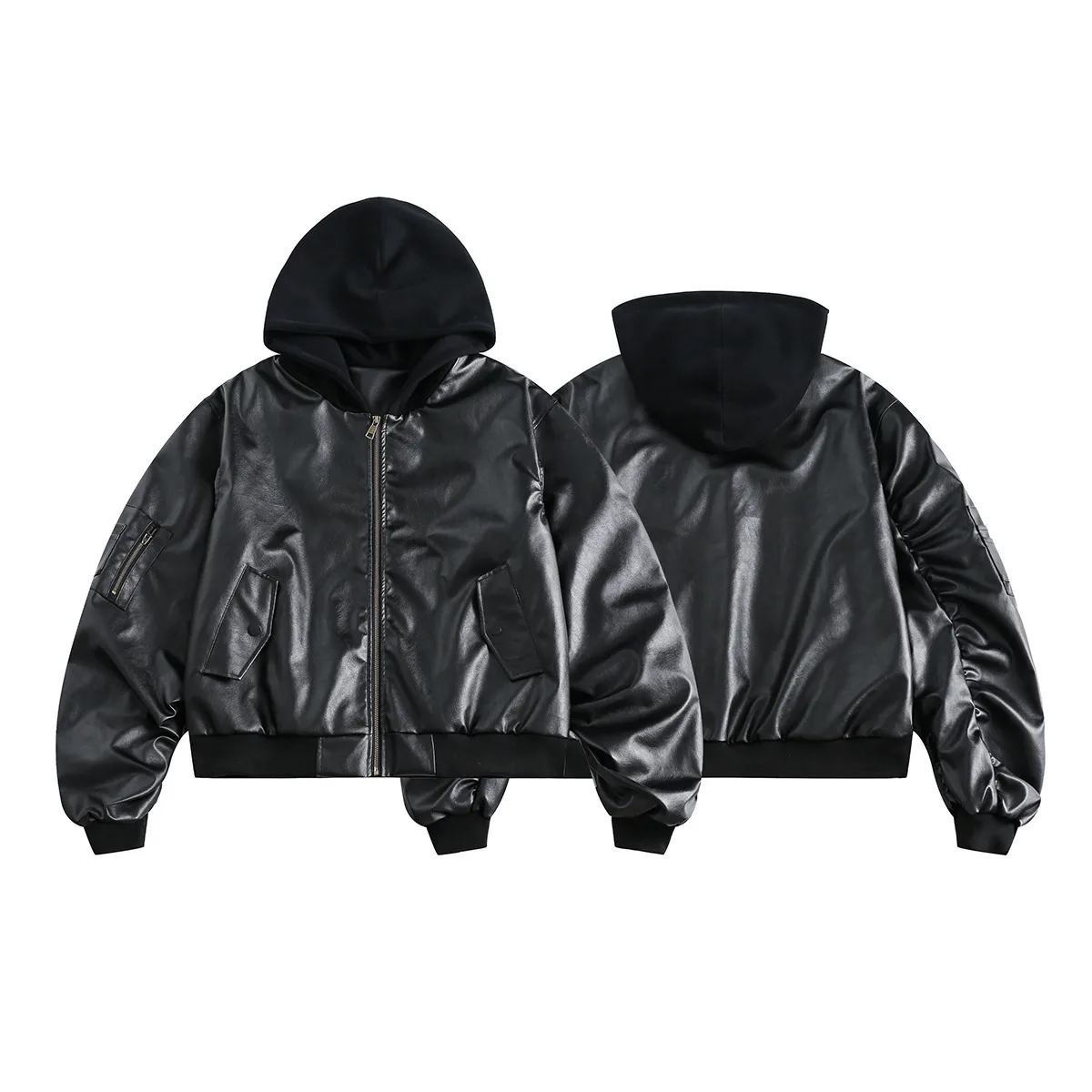 Jiayiku Men's Clothing Vintage  Spring New American Retro Baseball Uniform Motorcycle PU Leather Jacket Hooded Jacket display picture 16