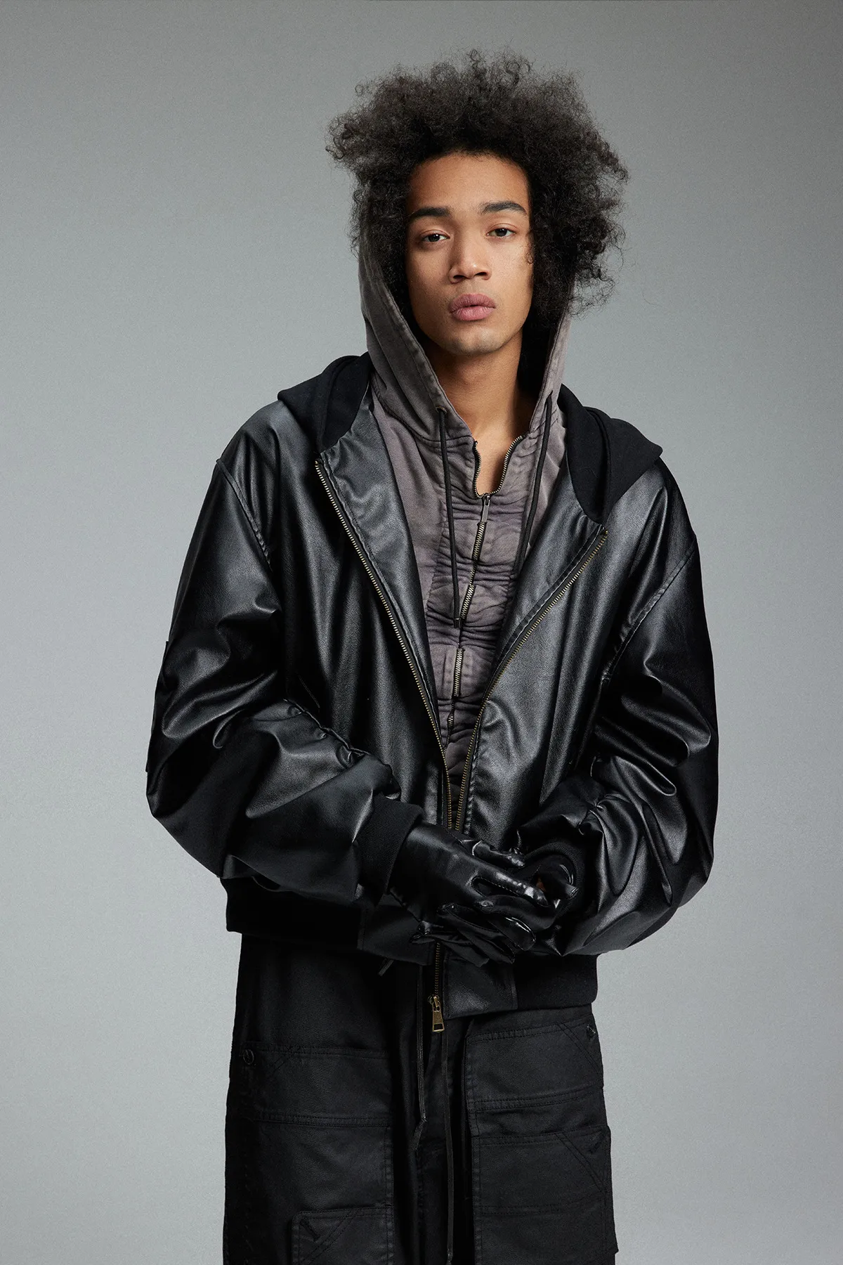 Jiayiku Men's Clothing Vintage  Spring New American Retro Baseball Uniform Motorcycle PU Leather Jacket Hooded Jacket display picture 4