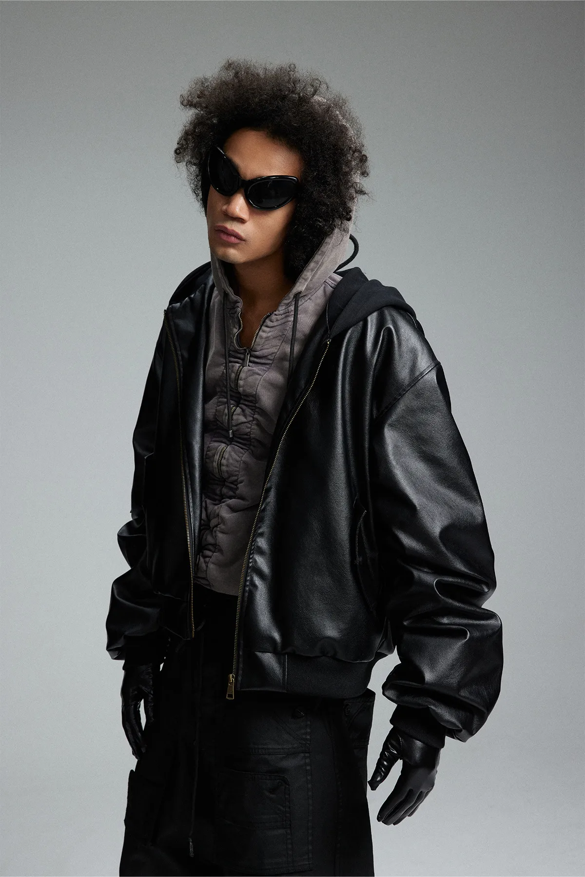 Jiayiku Men's Clothing Vintage  Spring New American Retro Baseball Uniform Motorcycle PU Leather Jacket Hooded Jacket display picture 5