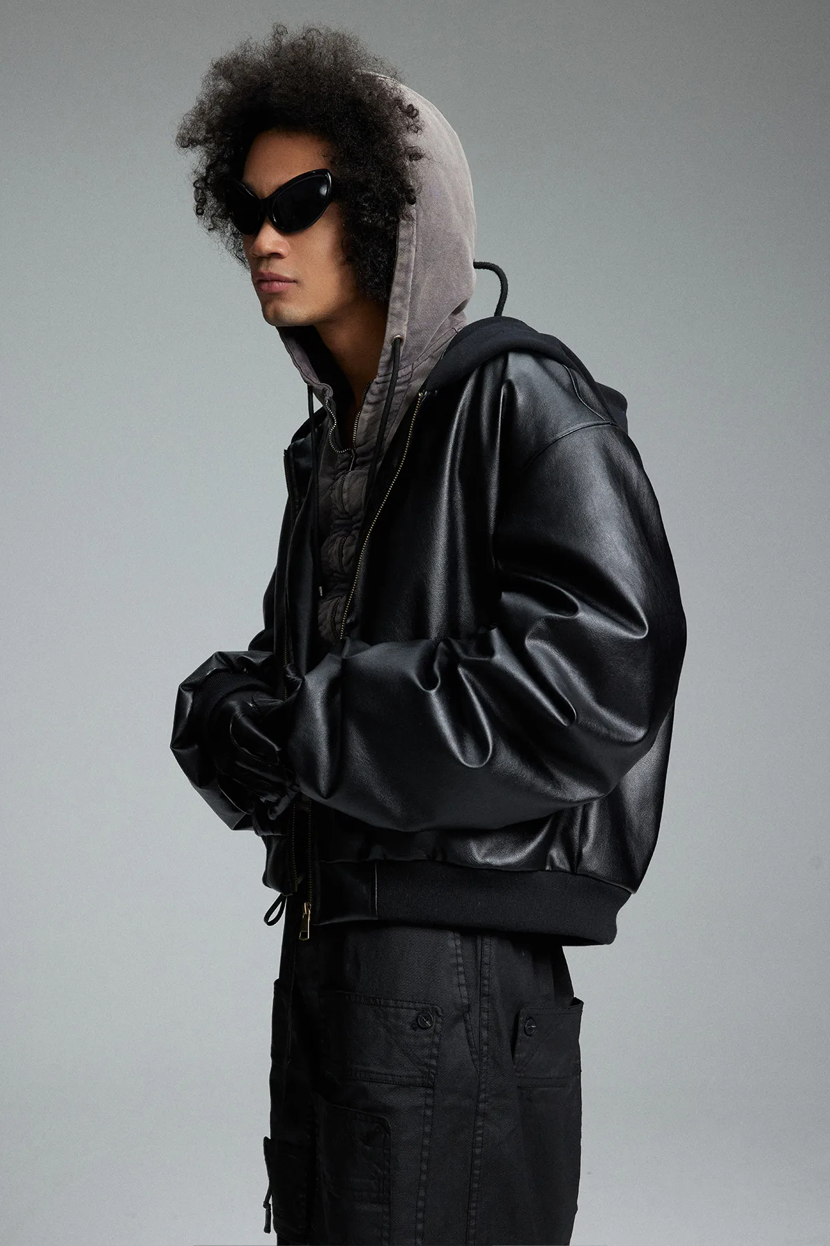 Jiayiku Men's Clothing Vintage  Spring New American Retro Baseball Uniform Motorcycle PU Leather Jacket Hooded Jacket display picture 6