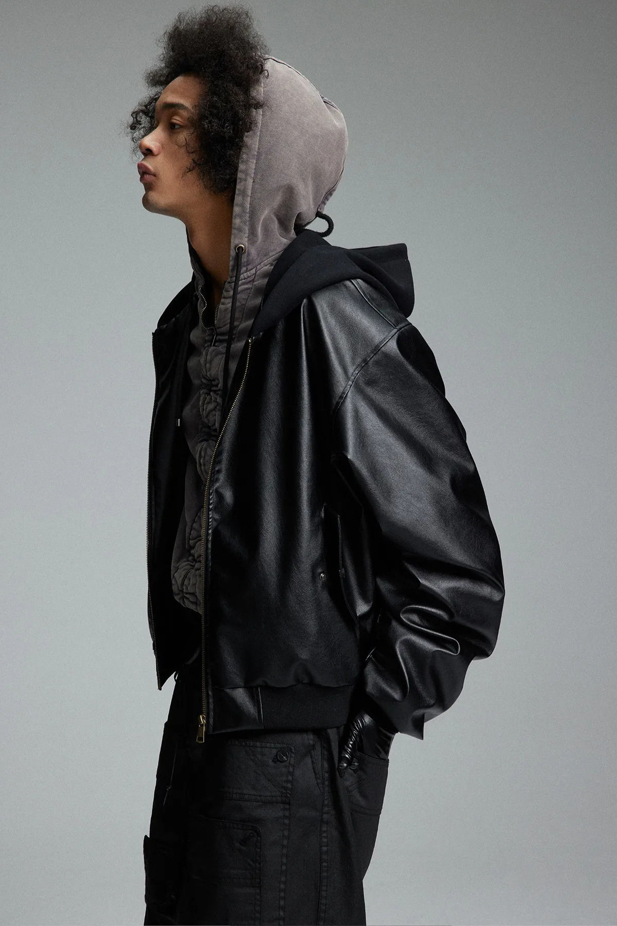Jiayiku Men's Clothing Vintage  Spring New American Retro Baseball Uniform Motorcycle PU Leather Jacket Hooded Jacket display picture 7