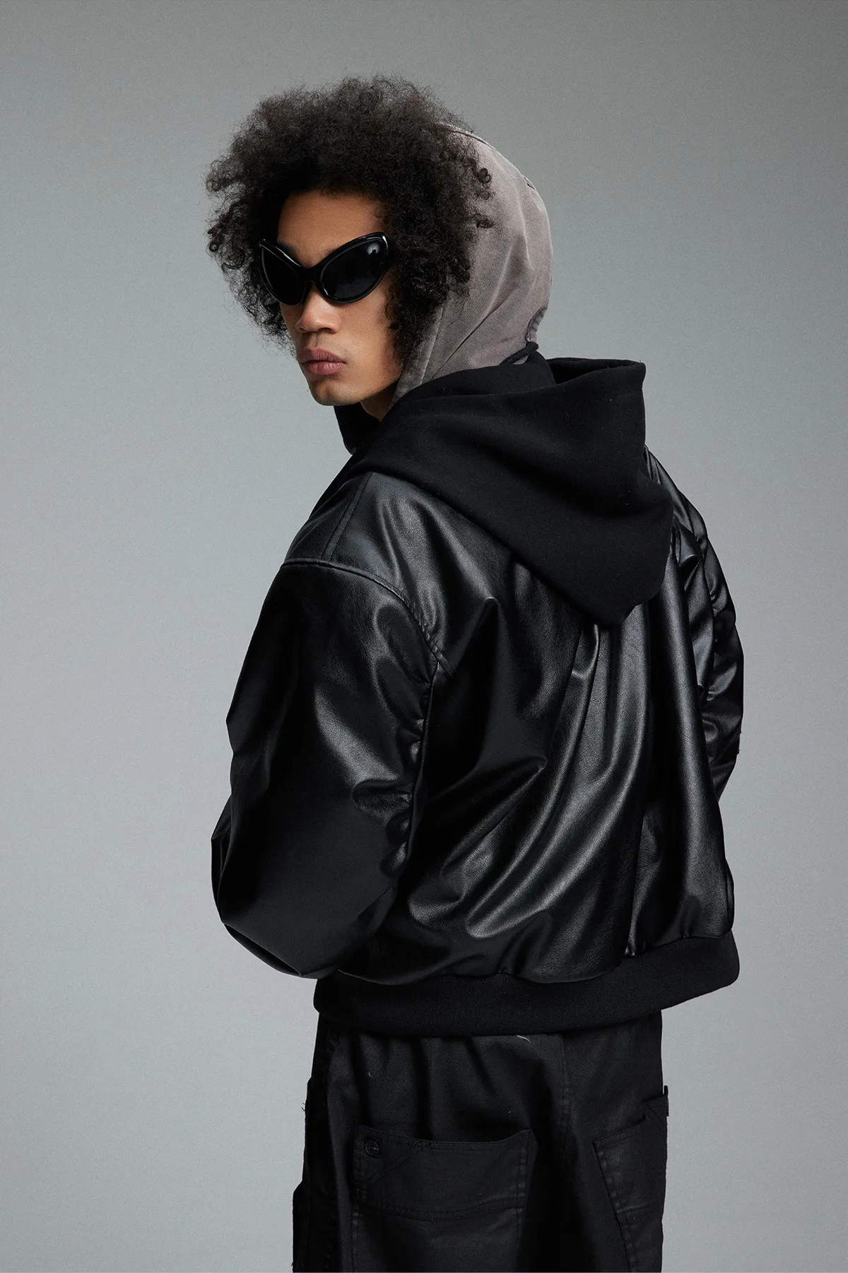Jiayiku Men's Clothing Vintage  Spring New American Retro Baseball Uniform Motorcycle PU Leather Jacket Hooded Jacket display picture 8