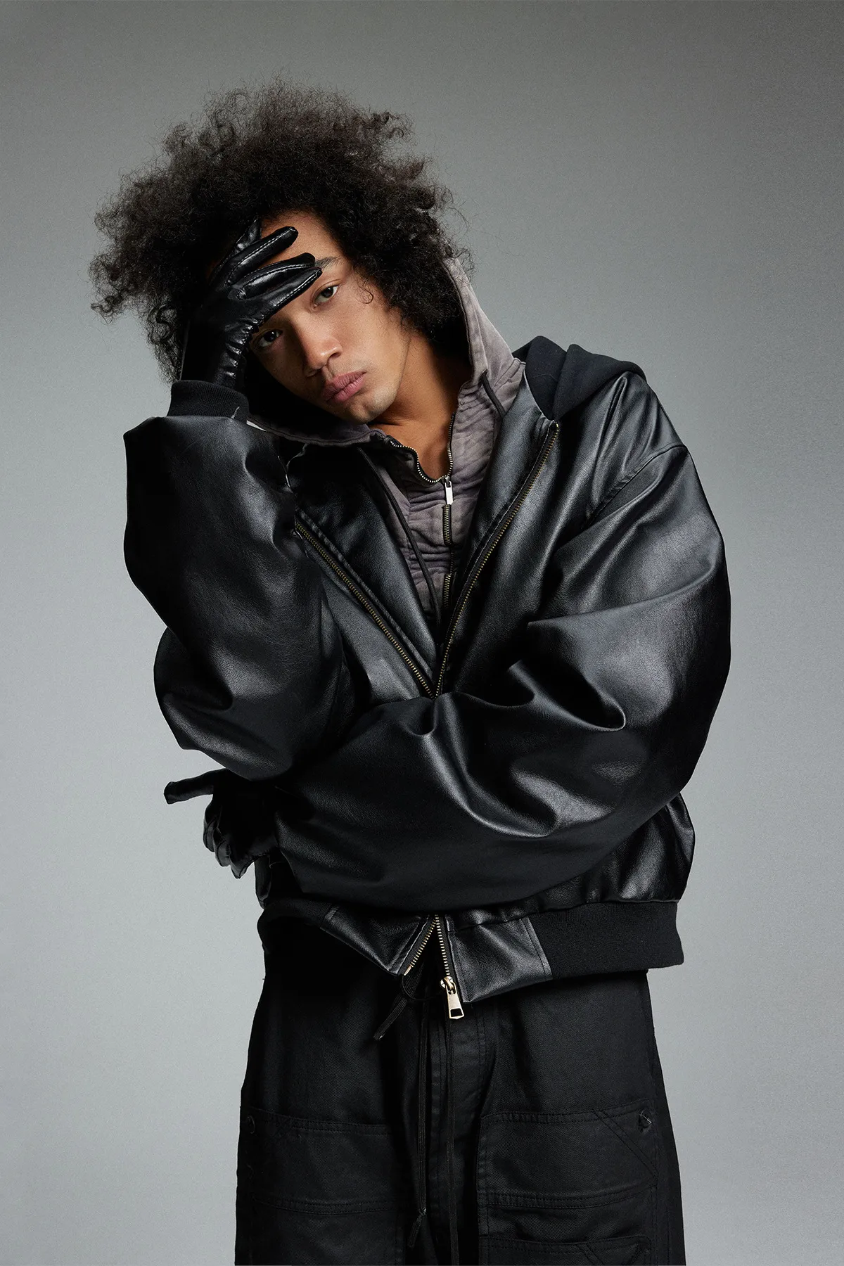 Jiayiku Men's Clothing Vintage  Spring New American Retro Baseball Uniform Motorcycle PU Leather Jacket Hooded Jacket display picture 9