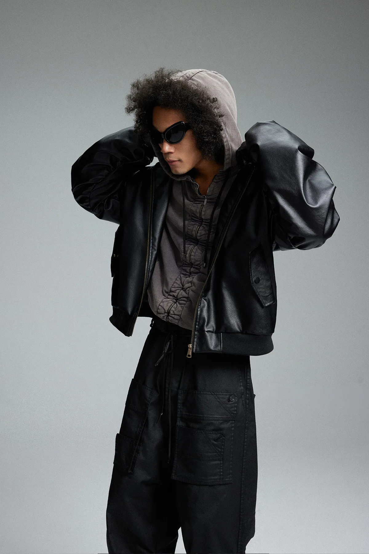 Jiayiku Men's Clothing Vintage  Spring New American Retro Baseball Uniform Motorcycle PU Leather Jacket Hooded Jacket display picture 10