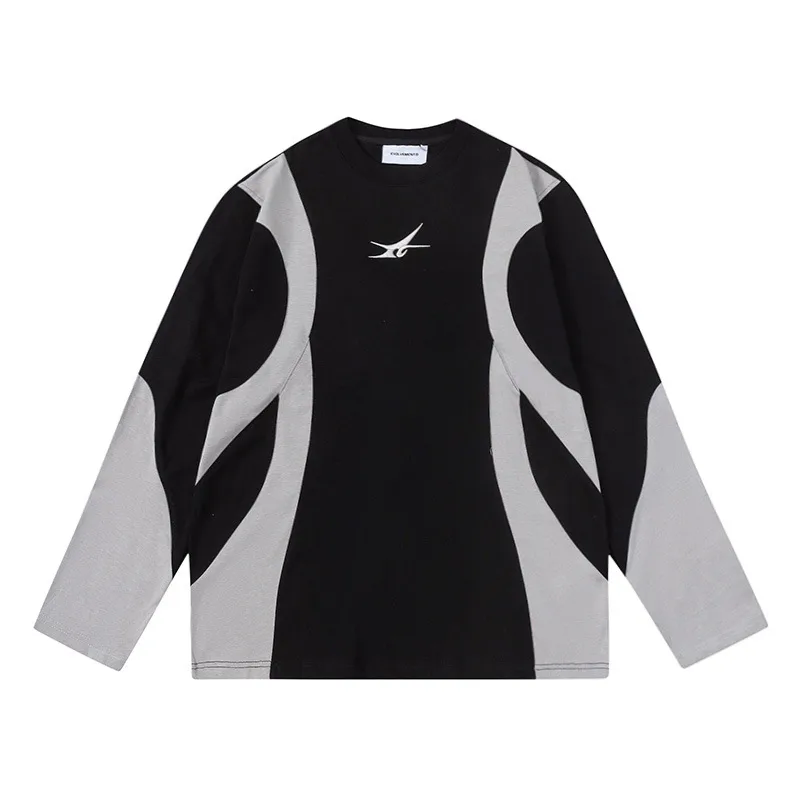 Jiayiku Men's Clothing High Street Fashion Men's Retro Color Matching Long-sleeved T-shirt Pullover New Street Functional Style Sweater display picture 2