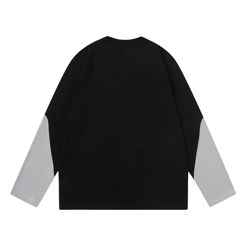 Jiayiku Men's Clothing High Street Fashion Men's Retro Color Matching Long-sleeved T-shirt Pullover New Street Functional Style Sweater display picture 3