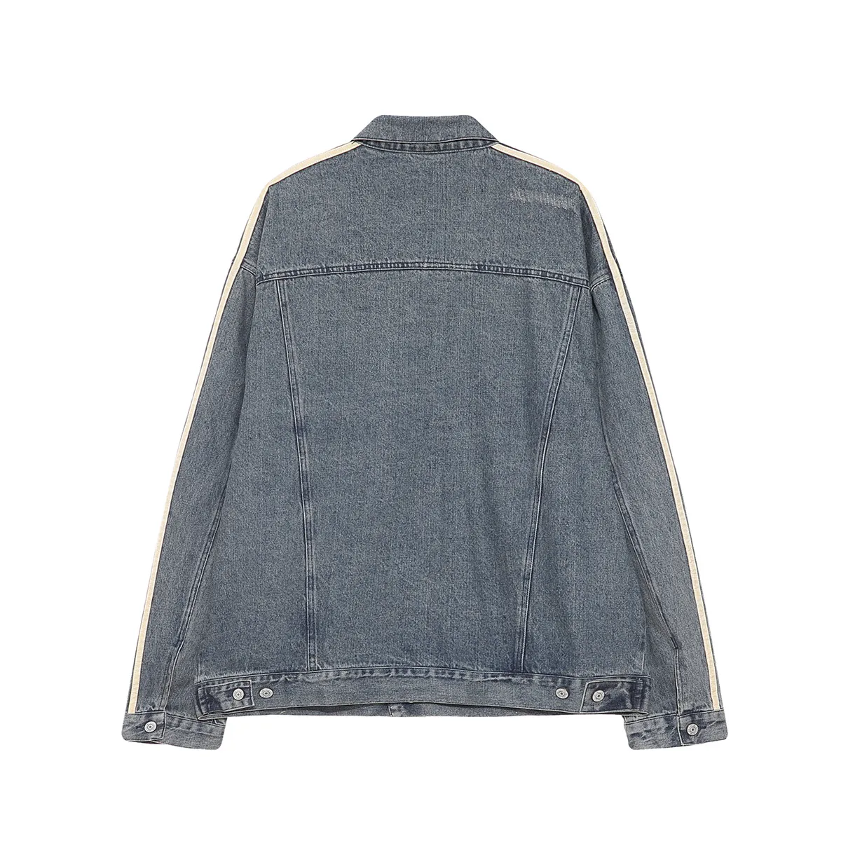 Jiayiku Fashion Brand Chic American Retro Heavy Washed Striped Stitching Lapel Denim Jacket New Workwear Coat display picture 10