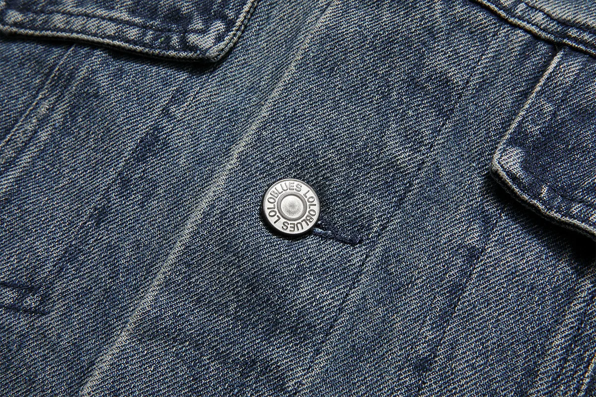 Jiayiku Fashion Brand Chic American Retro Heavy Washed Striped Stitching Lapel Denim Jacket New Workwear Coat display picture 14