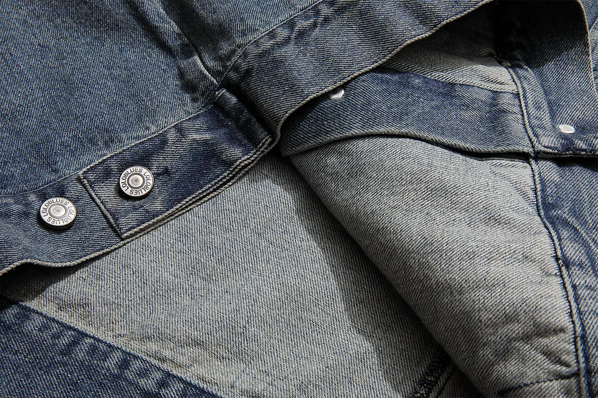 Jiayiku Fashion Brand Chic American Retro Heavy Washed Striped Stitching Lapel Denim Jacket New Workwear Coat display picture 18