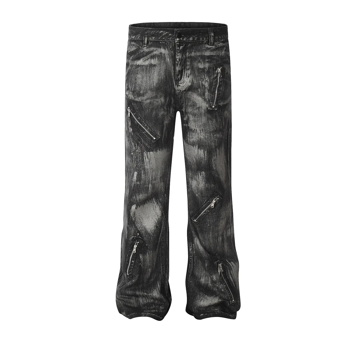 American Vintage Paint Brush Washed Distinctive Cleanfit Micro-jeans Men's Trendy Zipper Design Vibe Pants display picture 5