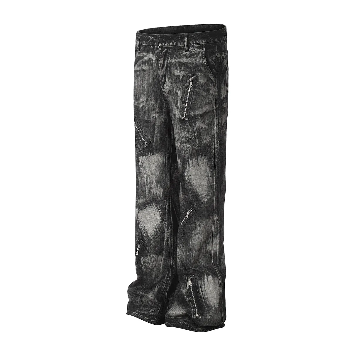 American Vintage Paint Brush Washed Distinctive Cleanfit Micro-jeans Men's Trendy Zipper Design Vibe Pants display picture 4
