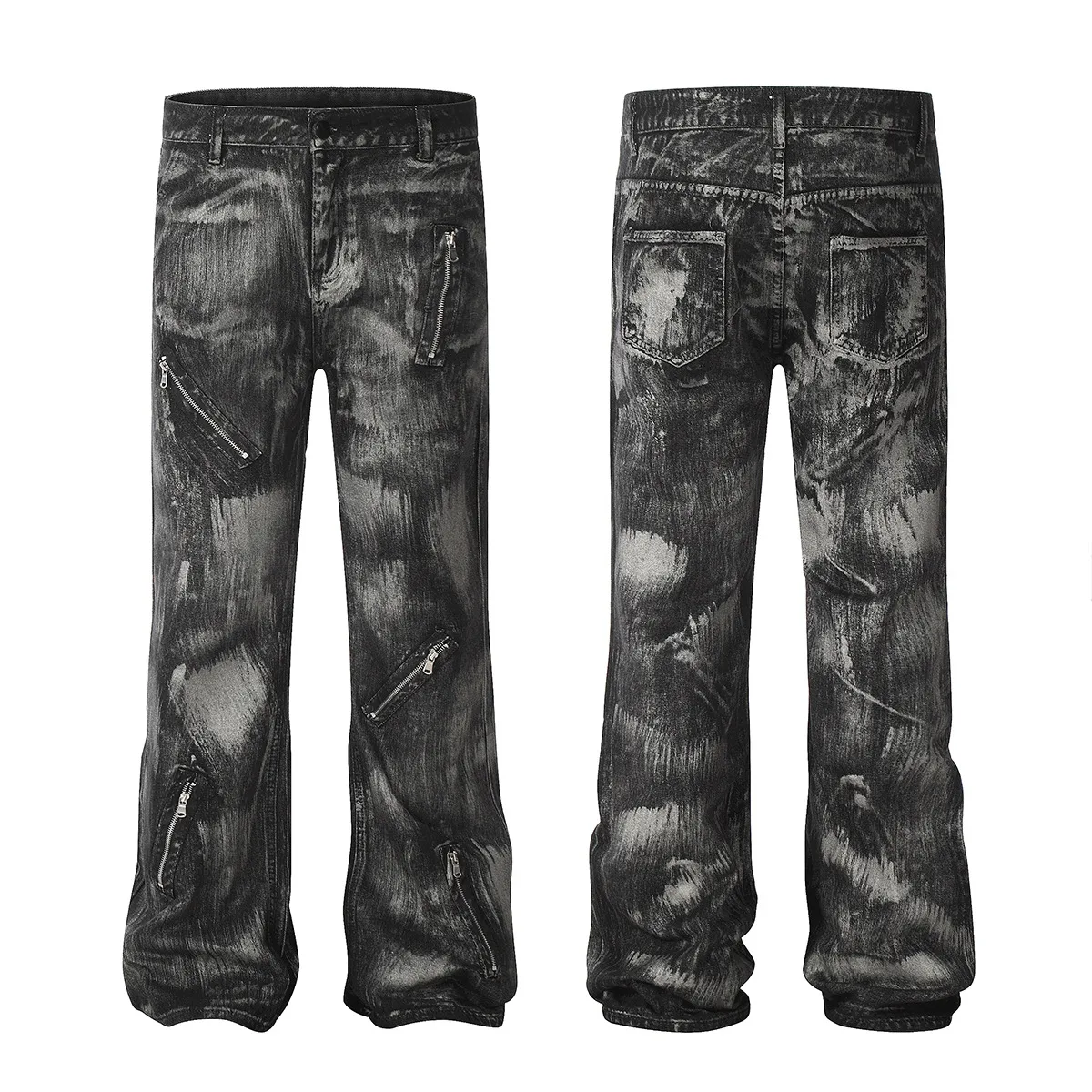 American Vintage Paint Brush Washed Distinctive Cleanfit Micro-jeans Men's Trendy Zipper Design Vibe Pants display picture 2