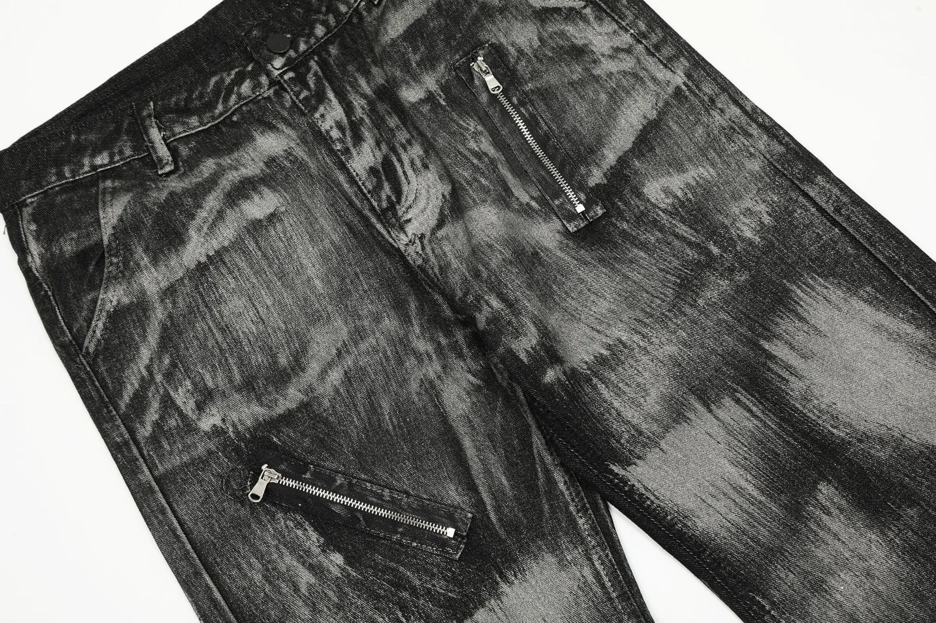 American Vintage Paint Brush Washed Distinctive Cleanfit Micro-jeans Men's Trendy Zipper Design Vibe Pants display picture 8