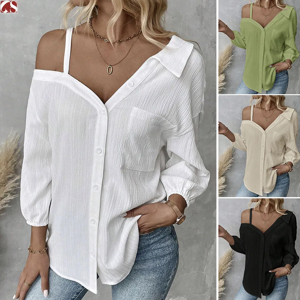 Spring And Summer  Independent Station  Lasel Seven-sleeve Shoulder Cardigan Texture Single-breasted Casual Shirt display picture 2