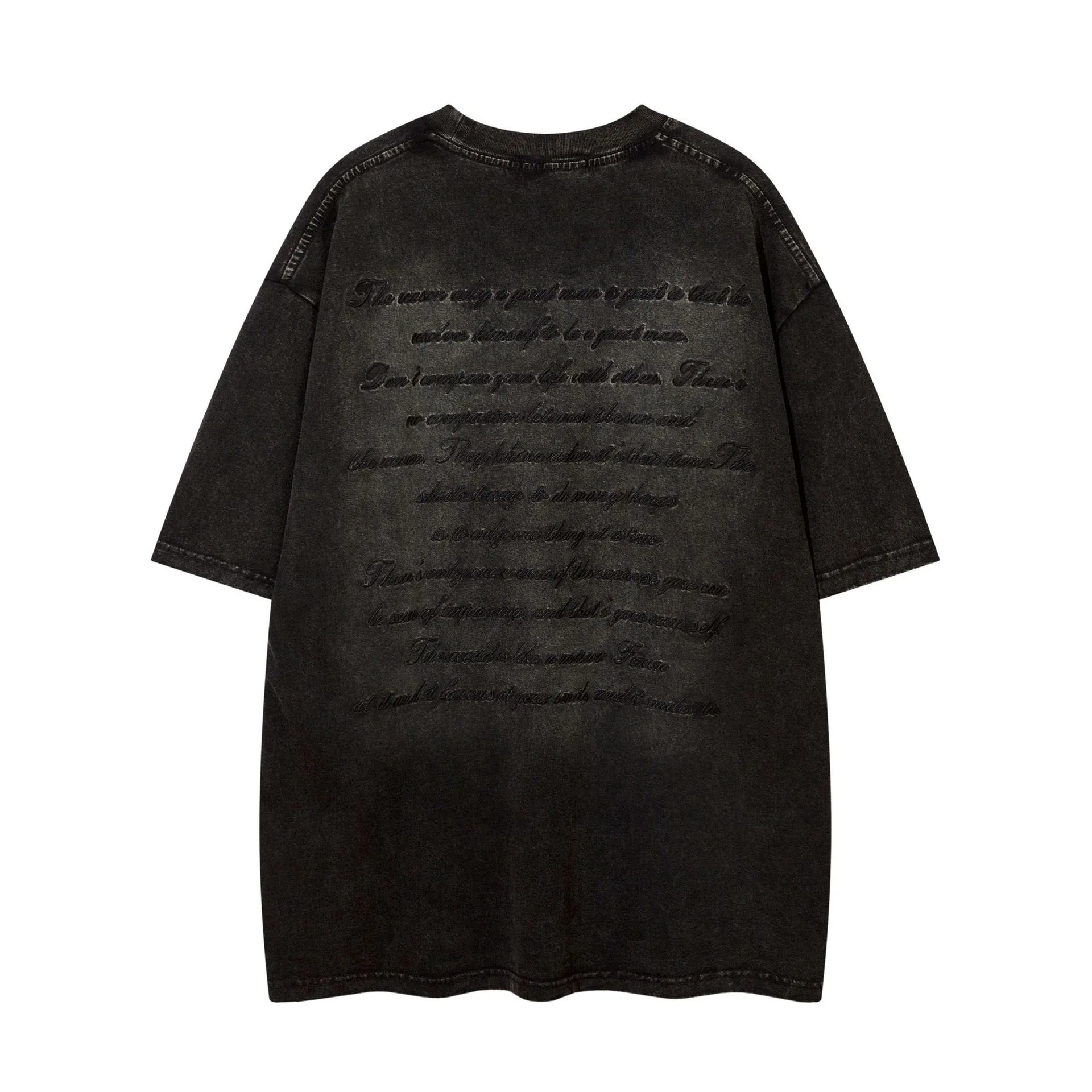Jiayiku Men's  American Retro Fashion Brand Wash T-shirt Short Sleeve Loose Heavy Industry Embroidered Street T-shirt display picture 4
