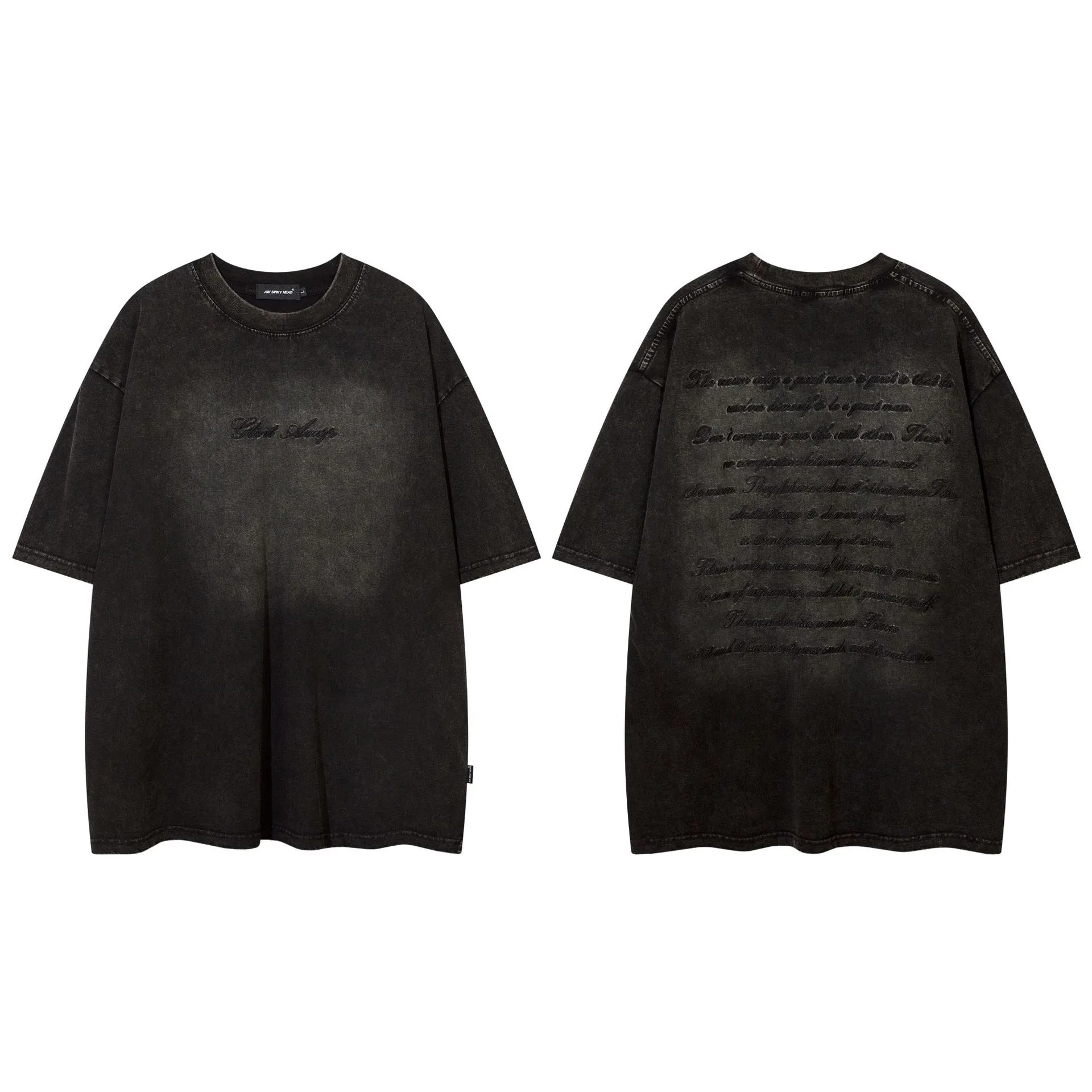 Jiayiku Men's  American Retro Fashion Brand Wash T-shirt Short Sleeve Loose Heavy Industry Embroidered Street T-shirt display picture 2