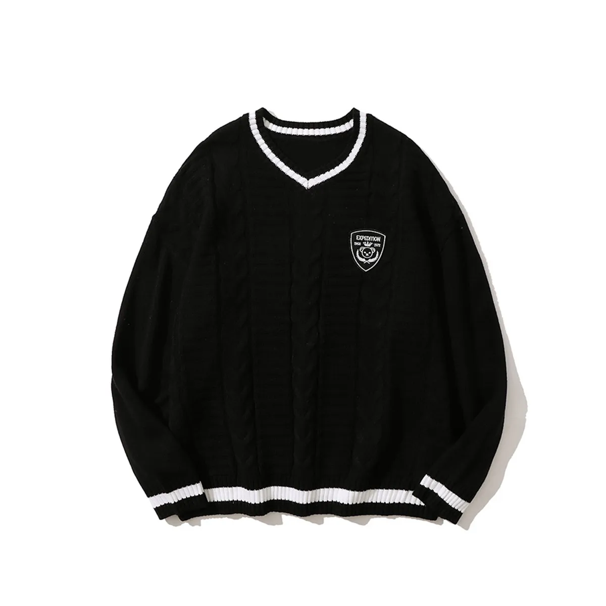 Jiayiku Fashion Brand Vintage Preppy Style V-neck Sweater Badge JK Uniform Twisted Flower Bottoming Long Sleeve Sweater display picture 5