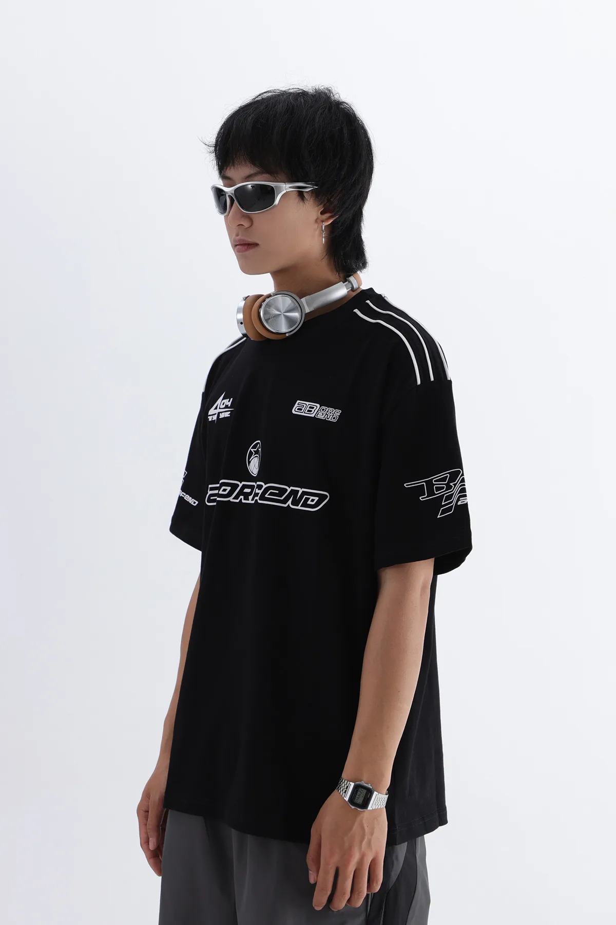 Jiayiku Men's American Street Fashion Brand Distinctive T-shirt Stripe Stitching Design Sense Niche High Street Loose Short Sleeve T display picture 7