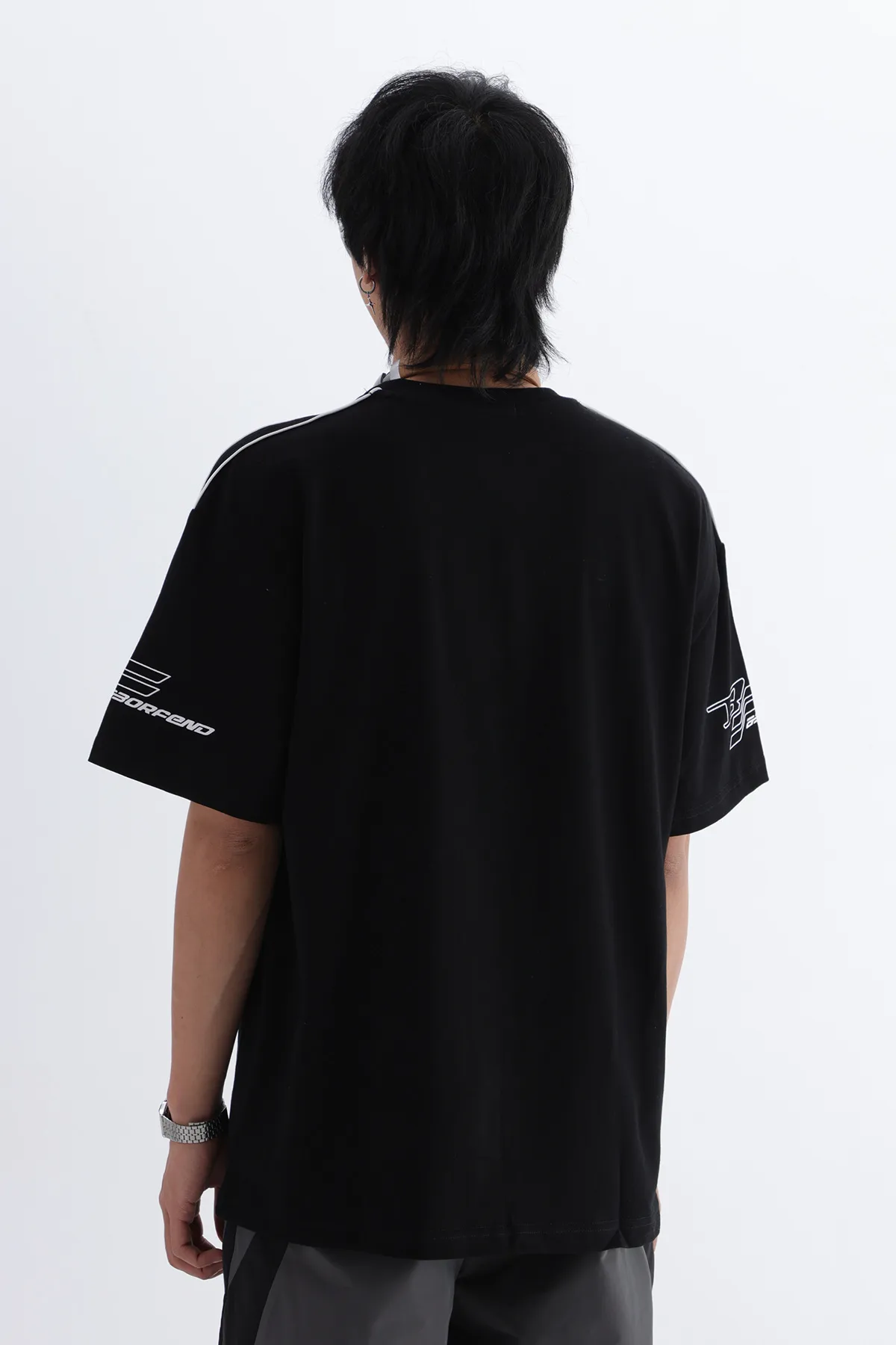 Jiayiku Men's American Street Fashion Brand Distinctive T-shirt Stripe Stitching Design Sense Niche High Street Loose Short Sleeve T display picture 8