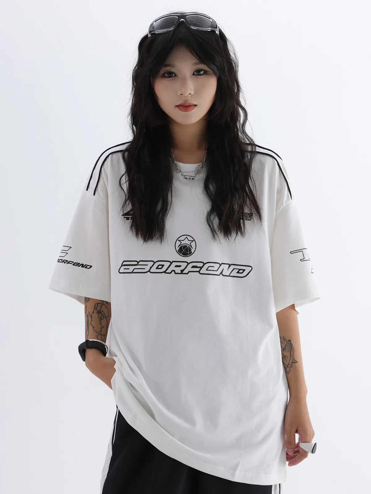 Jiayiku Men's American Street Fashion Brand Distinctive T-shirt Stripe Stitching Design Sense Niche High Street Loose Short Sleeve T display picture 10