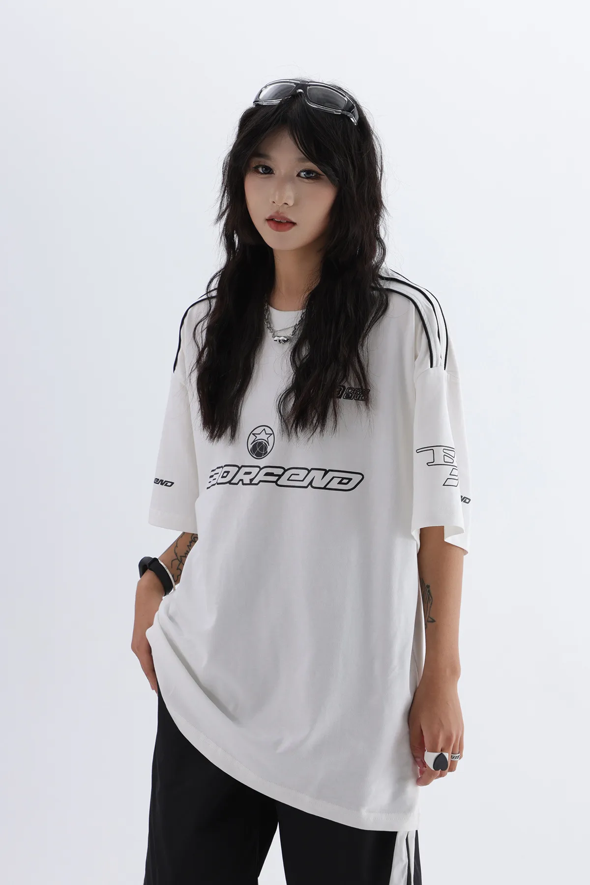 Jiayiku Men's American Street Fashion Brand Distinctive T-shirt Stripe Stitching Design Sense Niche High Street Loose Short Sleeve T display picture 12