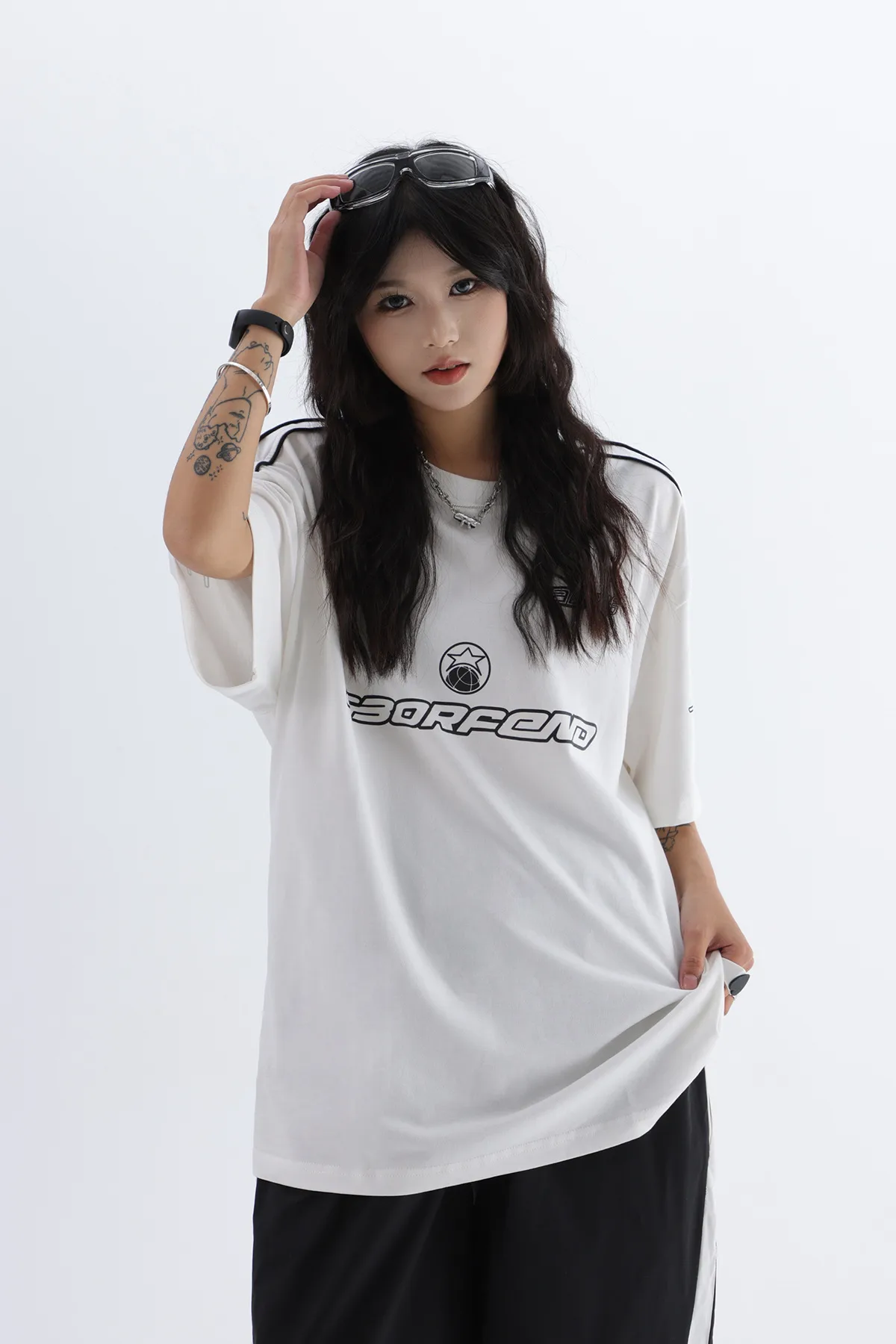 Jiayiku Men's American Street Fashion Brand Distinctive T-shirt Stripe Stitching Design Sense Niche High Street Loose Short Sleeve T display picture 13