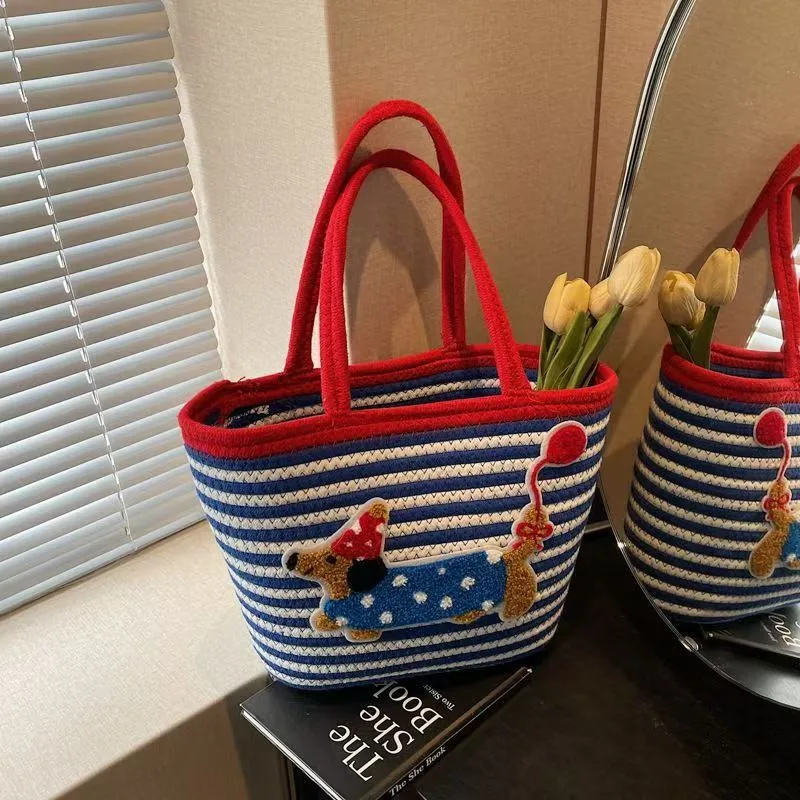 Large Capacity Cute Puppy Ladies Handbag Hand Woven Large Capacity Vegetable Basket Dachshund Dog Bag Wholesale display picture 12