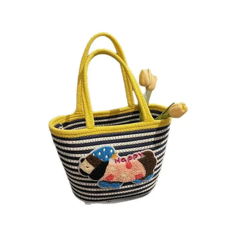 Large Capacity Cute Puppy Ladies Handbag Hand Woven Large Capacity Vegetable Basket Dachshund Dog Bag Wholesale display picture 11