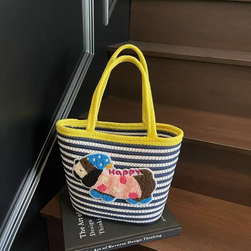 Large Capacity Cute Puppy Ladies Handbag Hand Woven Large Capacity Vegetable Basket Dachshund Dog Bag Wholesale display picture 1