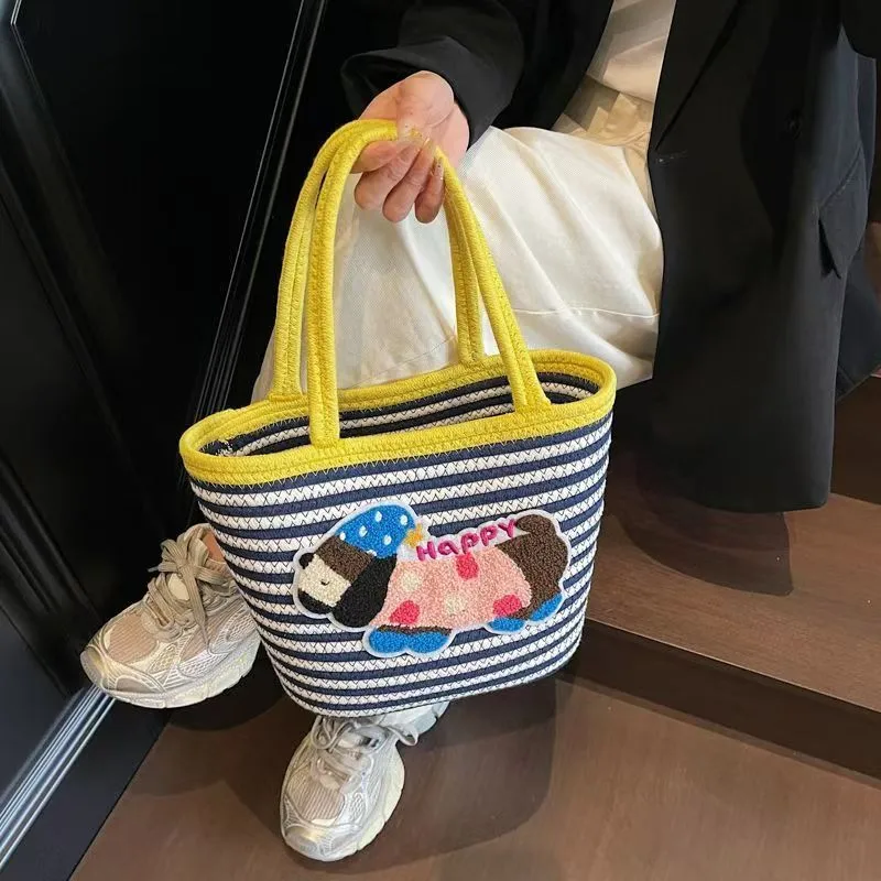 Large Capacity Cute Puppy Ladies Handbag Hand Woven Large Capacity Vegetable Basket Dachshund Dog Bag Wholesale display picture 6