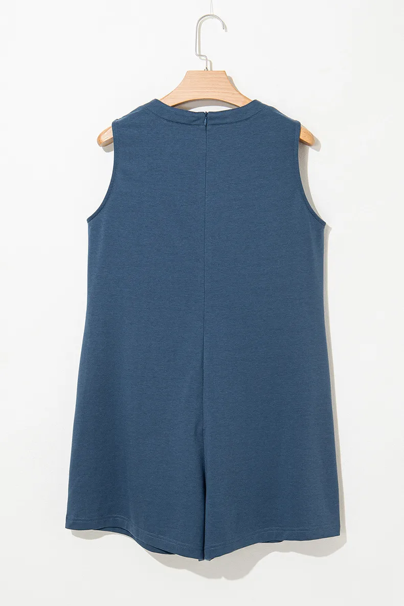Spring And Summer    Foreign Trade Street Trenders Sleeveless Shorts V-Neck Tether Pleated Jetsuit Women's Top display picture 19