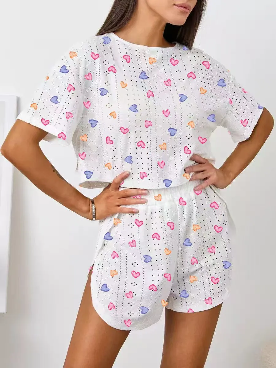 Women's Short-sleeved Shorts Jacquard Printed Summer Fashion Two-piece Pajamas Home Clothes Suit display picture 8