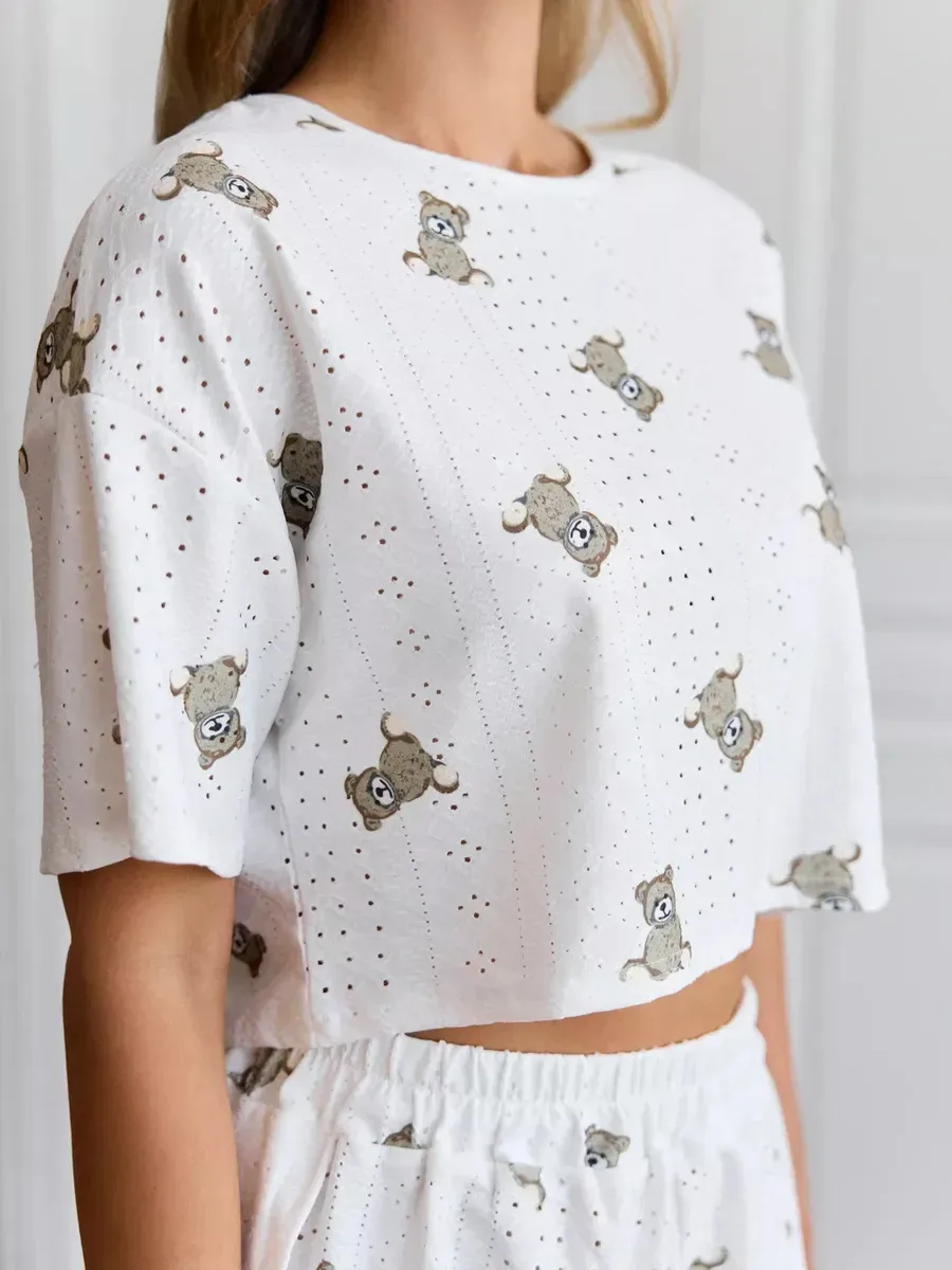 Women's Short-sleeved Shorts Jacquard Printed Summer Fashion Two-piece Pajamas Home Clothes Suit display picture 14