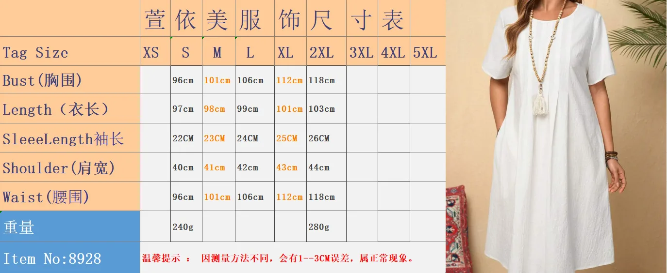 Spring And Summer Europe And The United States   Independent Station Retro Loose Pocket Solid Color Round Neck Women's Cotton And Linen Dress display picture 1