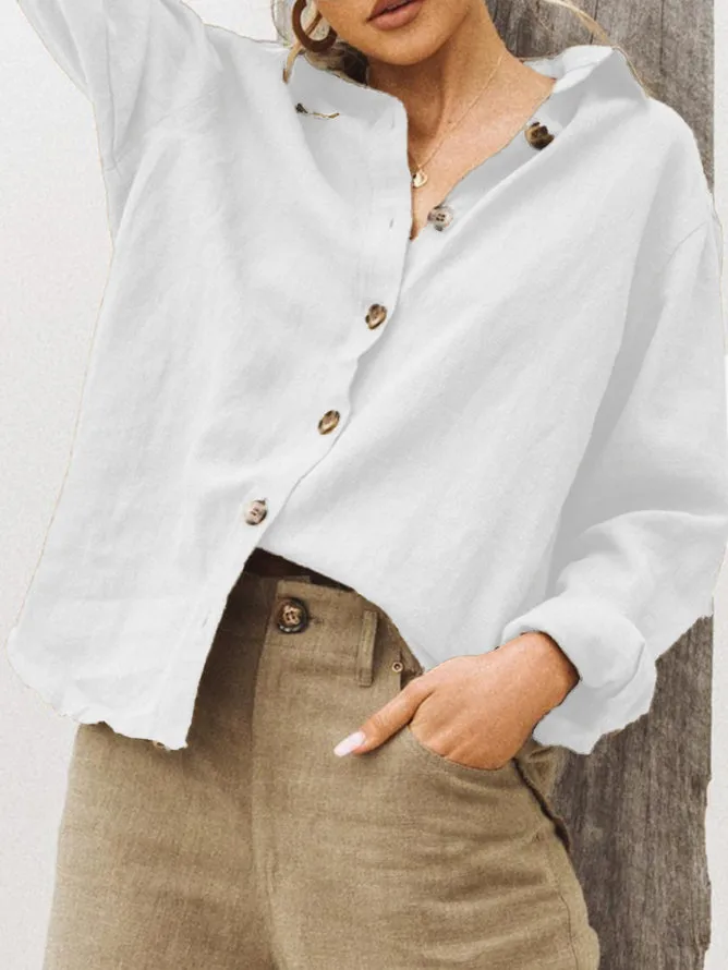 Autumn And Winter  For  Wish  Fashion Lapel Long Sleeve Cotton Linen Loose Women's Shirt display picture 5