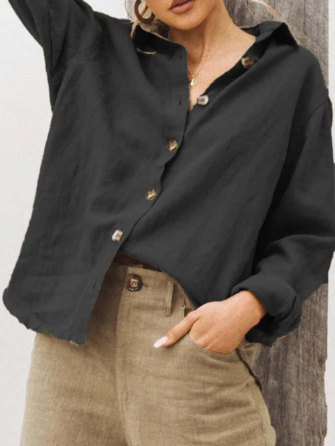Autumn And Winter  For  Wish  Fashion Lapel Long Sleeve Cotton Linen Loose Women's Shirt display picture 6