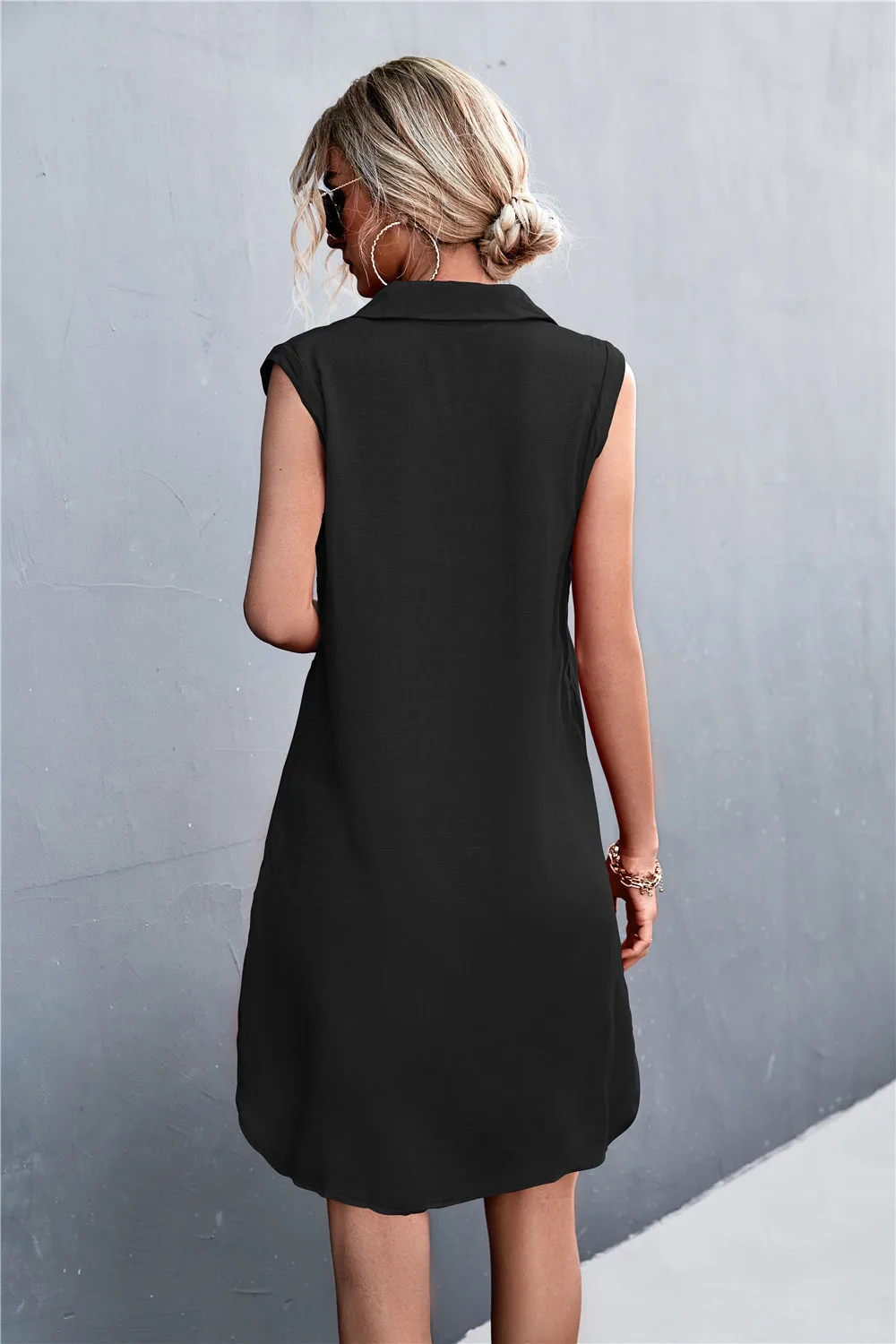 Summer  New  Designed Hot V-neck Button Sleeveless Vest Split Cotton Linen Dress display picture 5