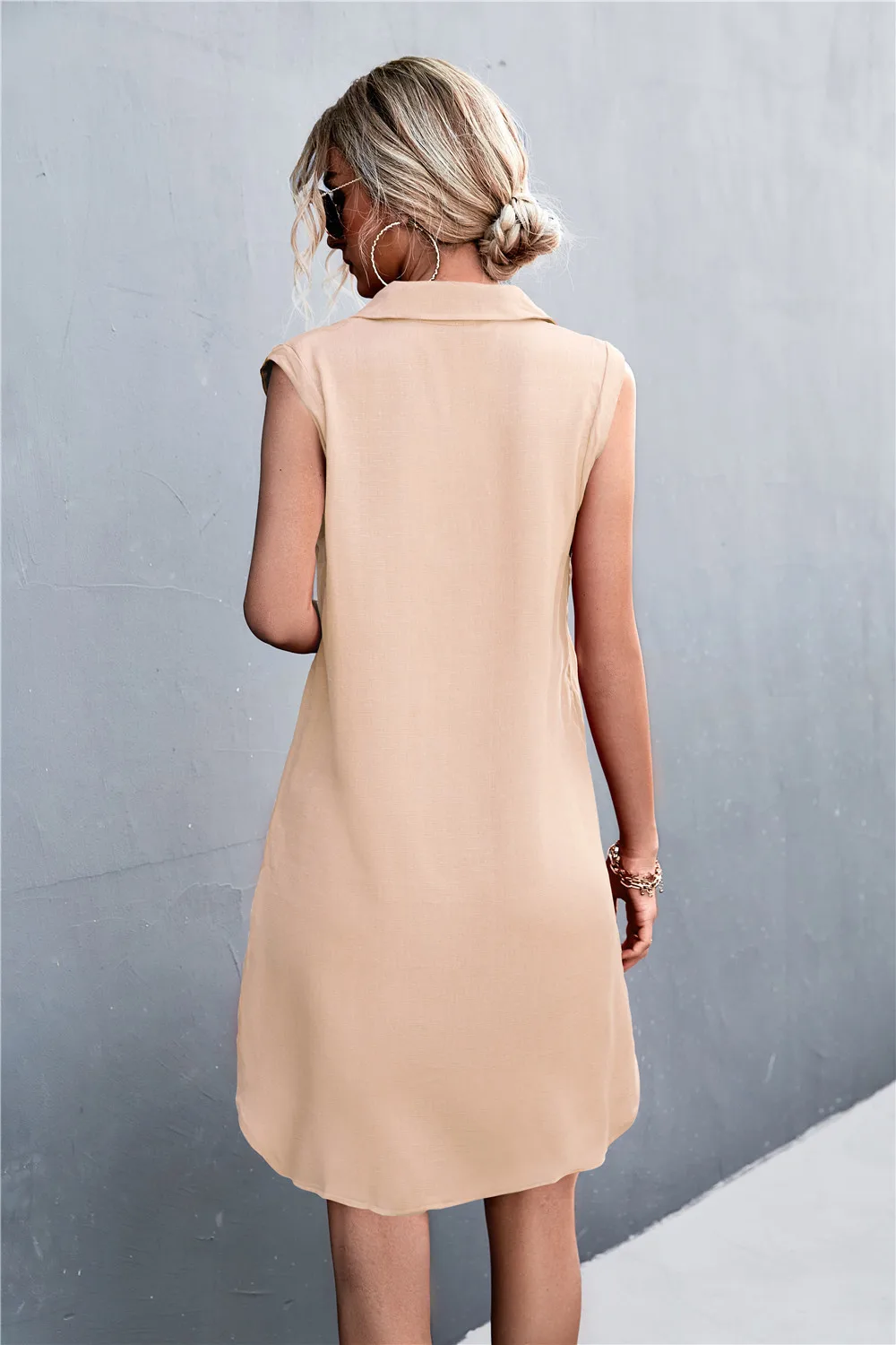 Summer  New  Designed Hot V-neck Button Sleeveless Vest Split Cotton Linen Dress display picture 8