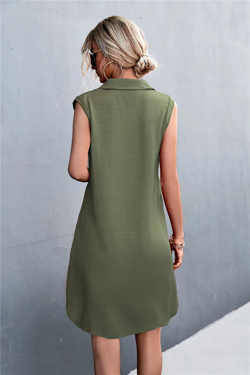 Summer  New  Designed Hot V-neck Button Sleeveless Vest Split Cotton Linen Dress display picture 14