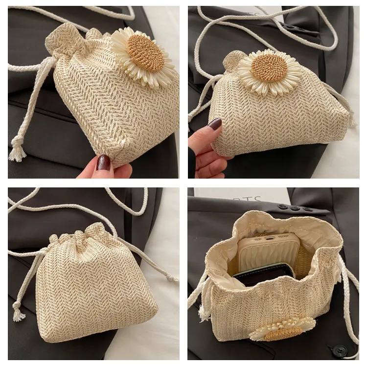 Straw Woven Cute Instagram Style Summer Shoulder Crossbody Bag Distinctive Girl's Woven Bag Women's Bag New Fashionable Bucket Bag display picture 1